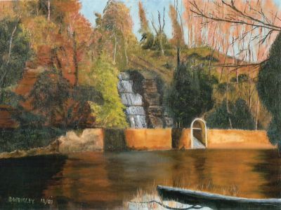 <strong>The Cascade, River Eden, Wetheral</strong><br/>Painting by the late Derrik Ridley, a member of the club